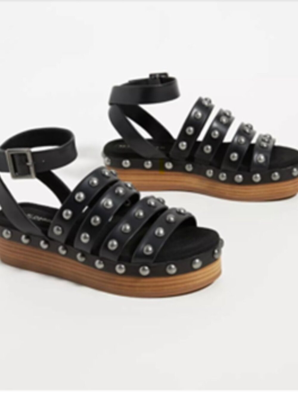 Kelsi Dagger Brooklyn Decoy Leather Sandals Platform Wedge Black Studded